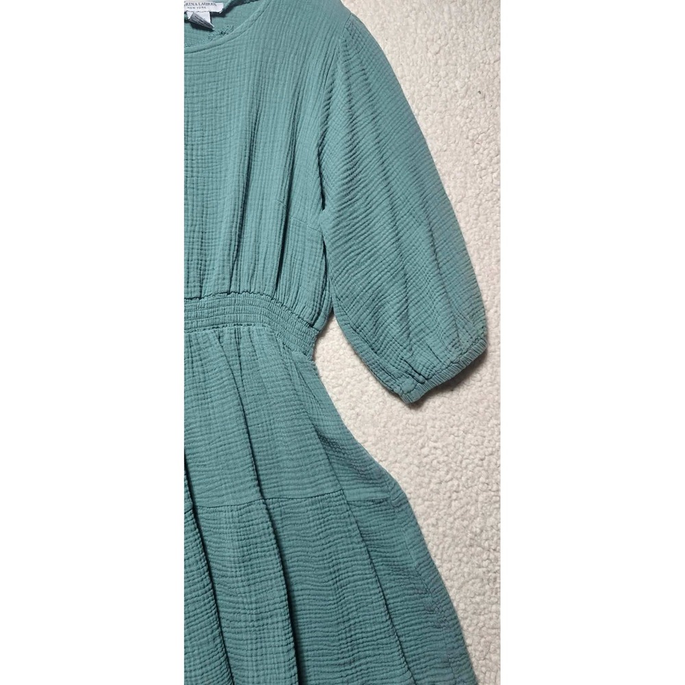 Sabrina Lauren New York Teal Cotton Gauze Smocked Tiered Mini Dress Womens L - Picture 9 of 9